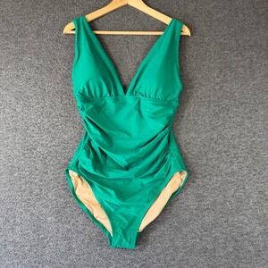 NWT J.Crew Ruched V-Neck One-Piece Swimsuit Emerald Green Large NEW